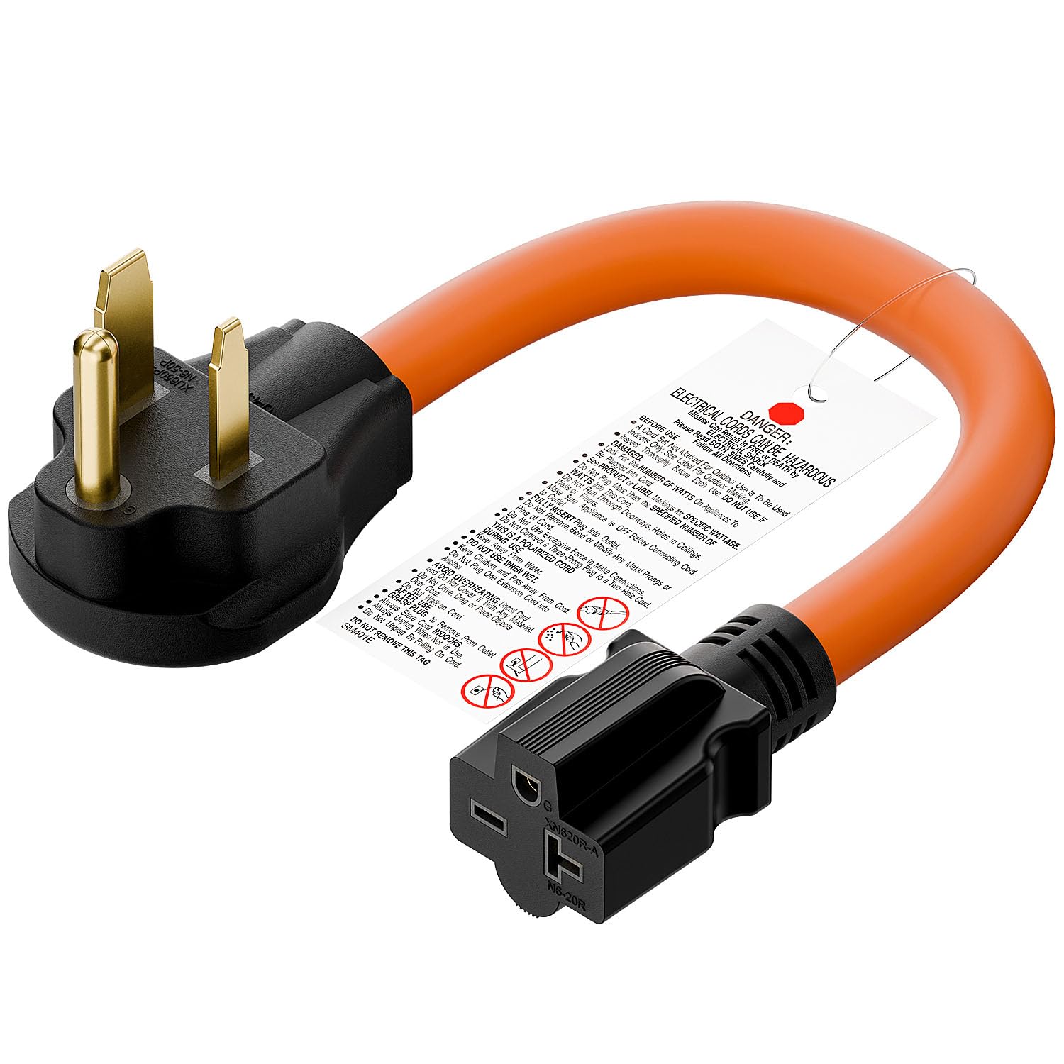 Plugrand NEMA 6-50P to 6-20R adapter cord closeup highlighting rugged welding power connections