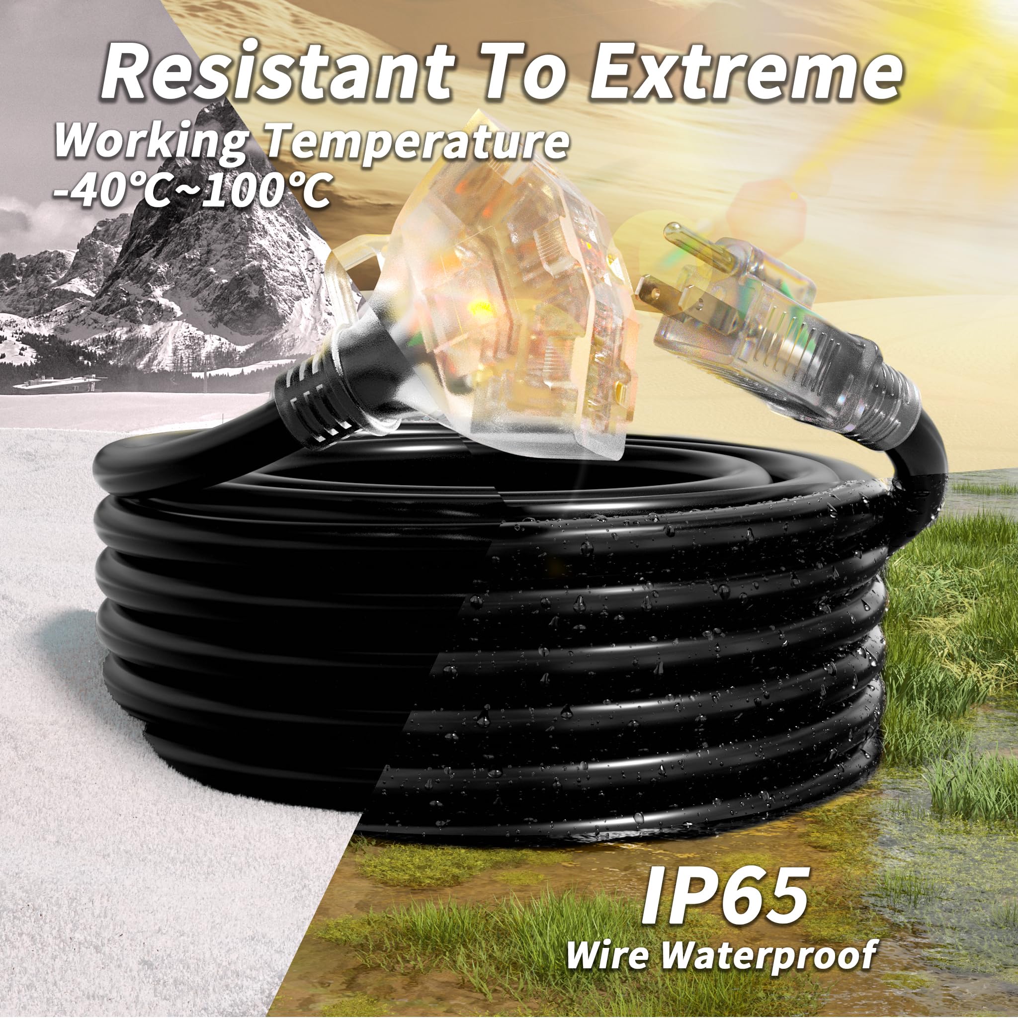 Plugsaf IP65 waterproof outdoor extension cord for rain-ready performance