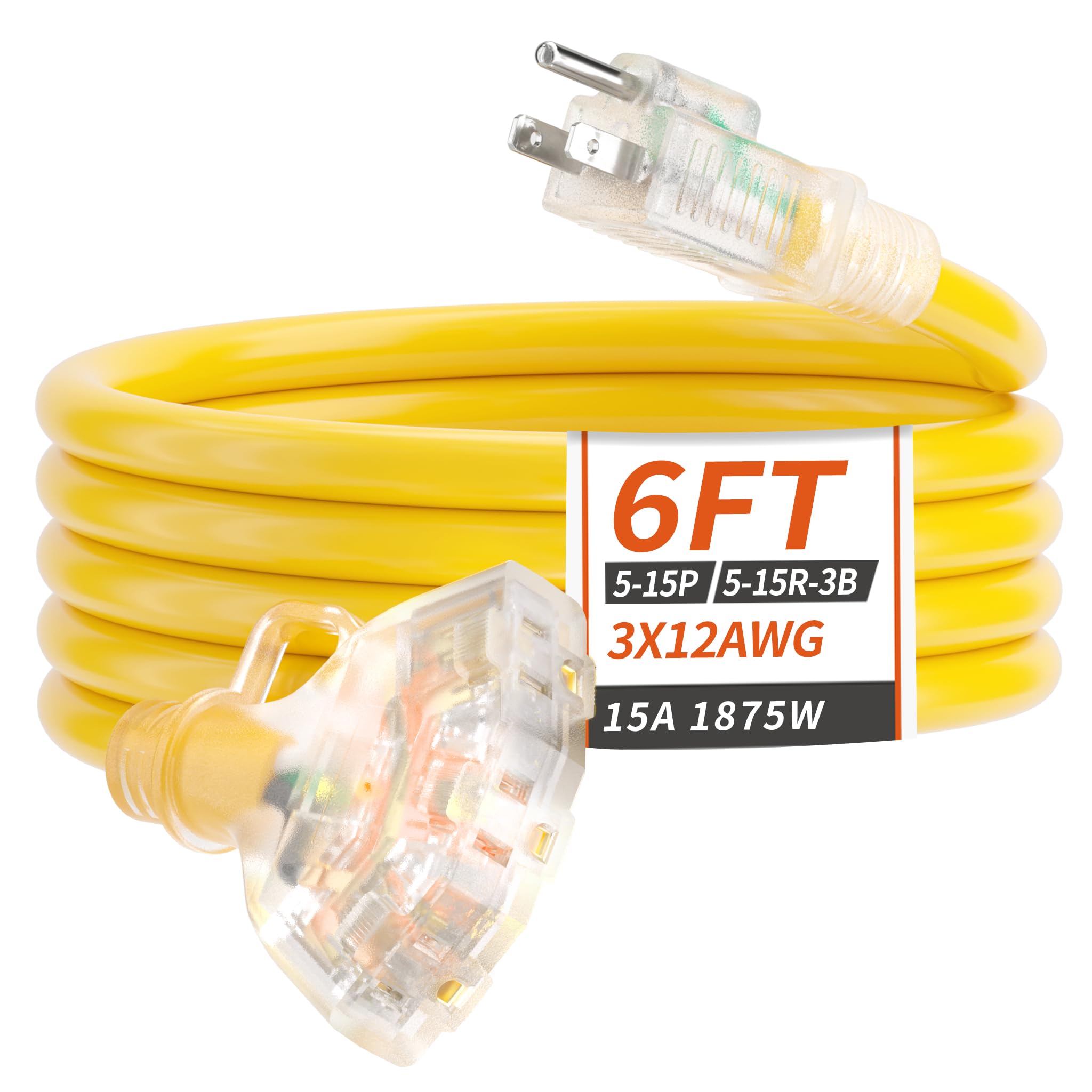 PlugSaf outdoor extension cord 6ft with LED indicator for easy power status