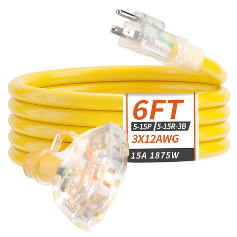 PlugSaf outdoor extension cord 6ft with LED indicator for easy power status