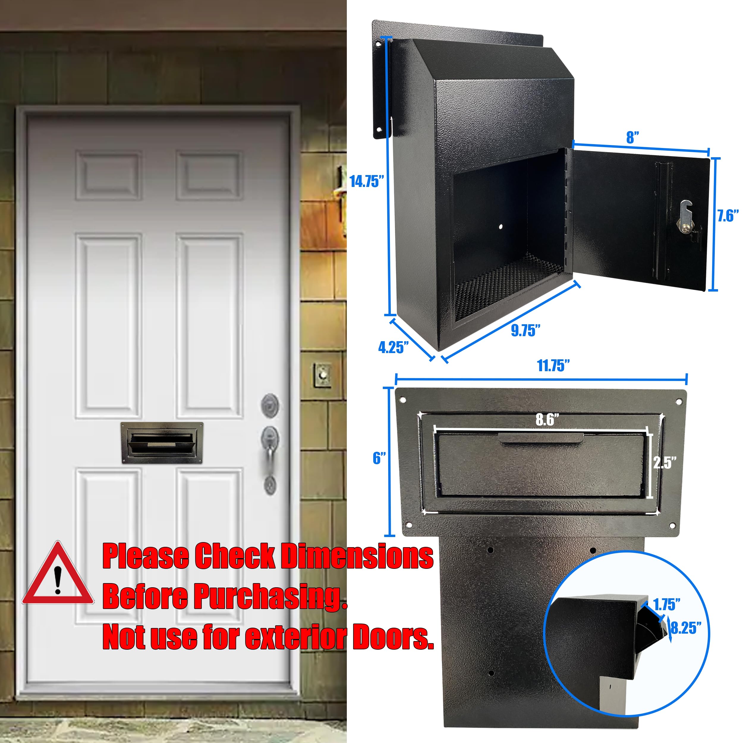 Plugsharge ample storage dimensions illustrating capacity for mail and small items.