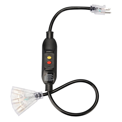 PLUGTUL 3FT GFCI Extension Cord with 3 Outlets, Auto Reset, Lighted En ...