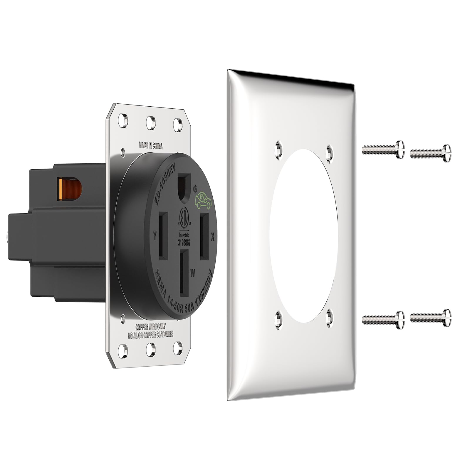 PLUGTUL NEMA 14-50R installation requires a 2-gang or larger box.