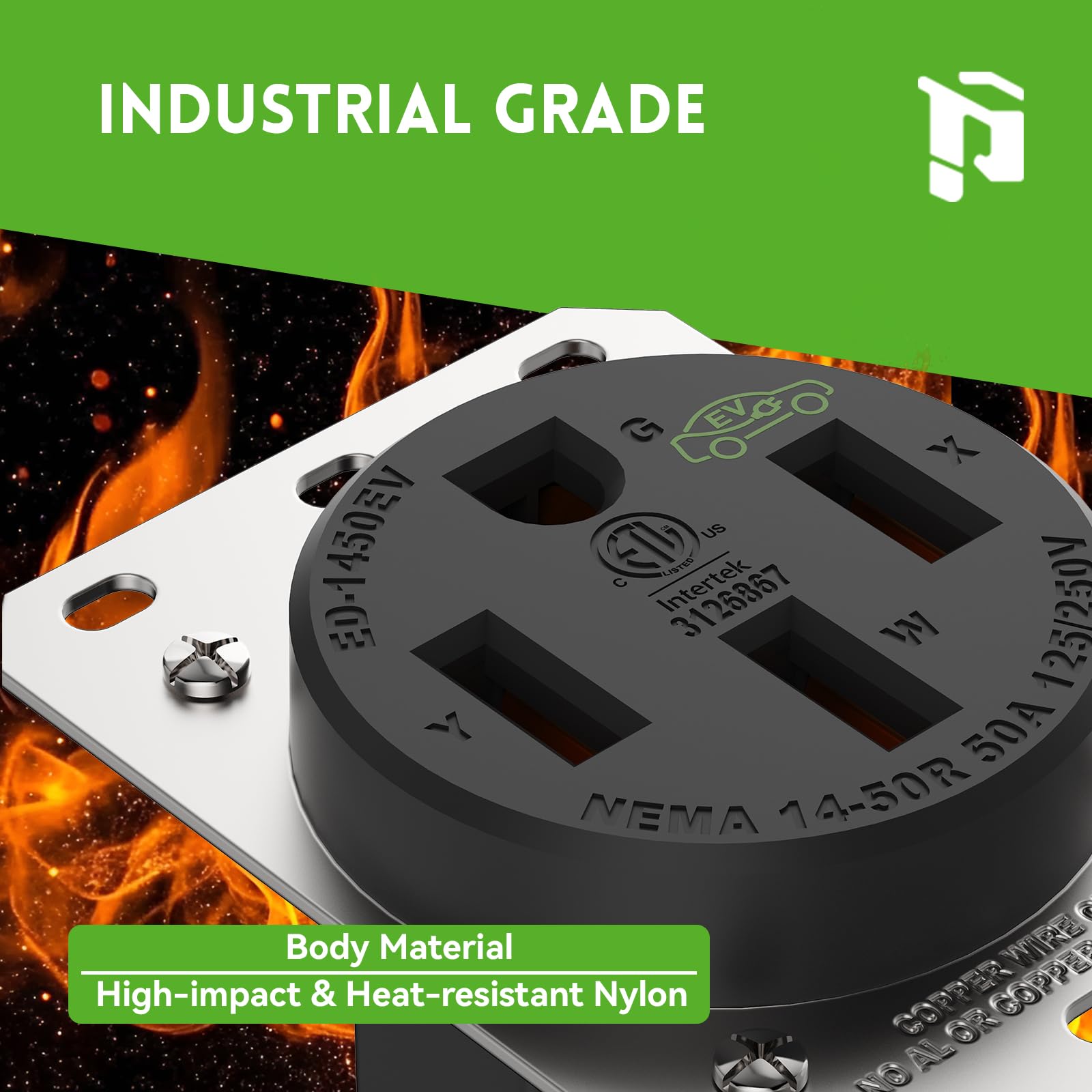 PLUGTUL NEMA 14-50R includes a stainless steel wall plate for a clean installation.