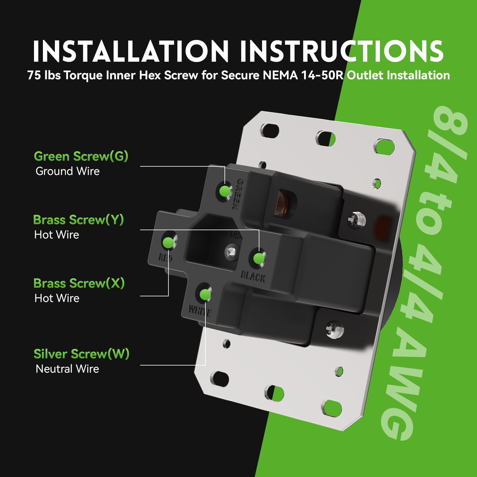 PLUGTUL NEMA 14-50R uses tight terminal screws for vibration-resistant connections.