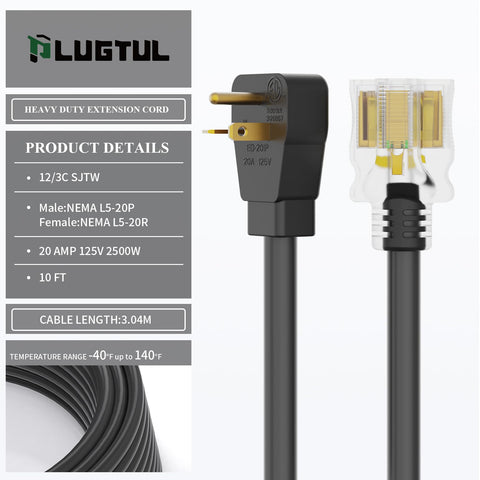PLUGTUL nema 5-20p to 5-15/20r compatibility enables versatile connections.