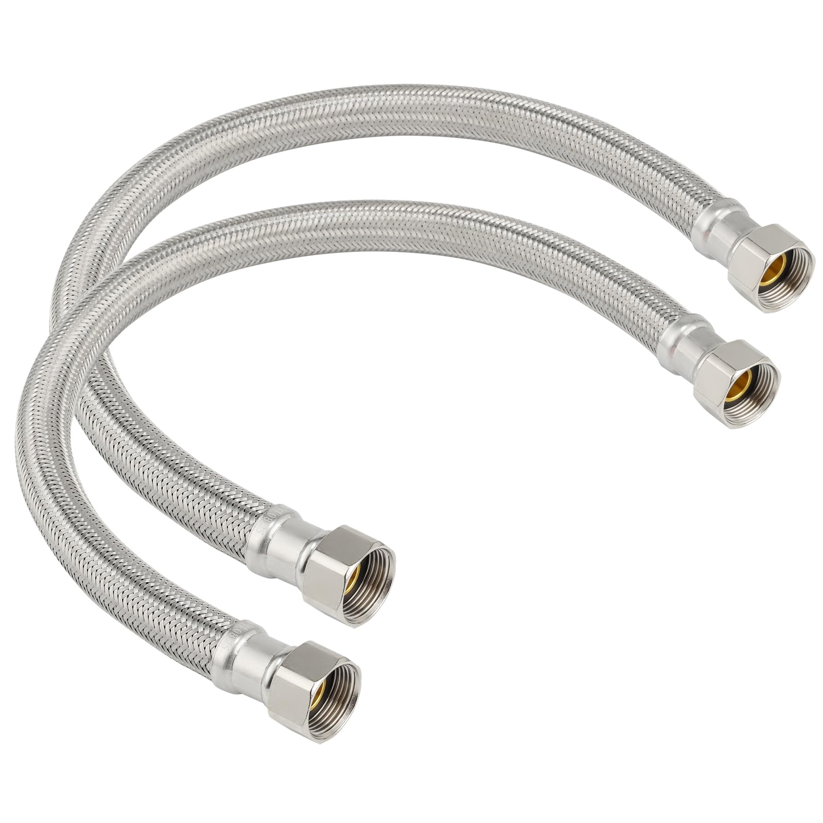PLUMBINGMASTER 18 inch braided water heater connector showing flexible stainless steel build for leak free connections