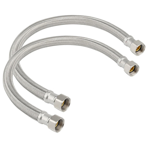 PLUMBINGMASTER 18 inch braided water heater connector showing flexible stainless steel build for leak free connections
