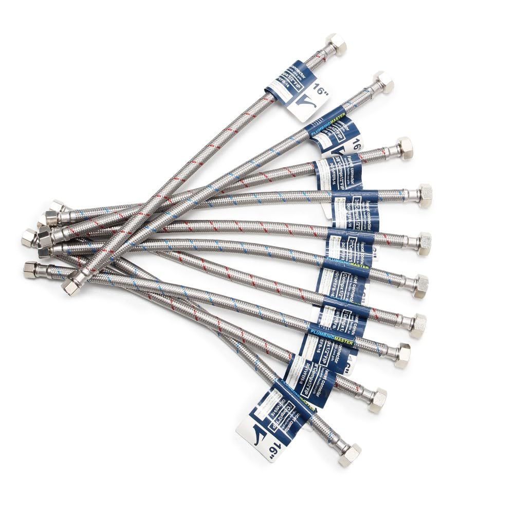 PLUMBINGMASTER braided faucet hose for durable connections in kitchens and baths.