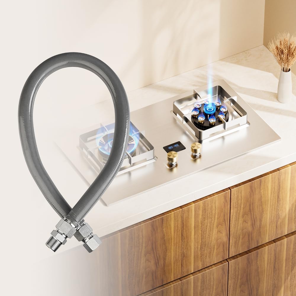 PLUMBINGMASTER indoor appliance hookup with gas hose ready for setup