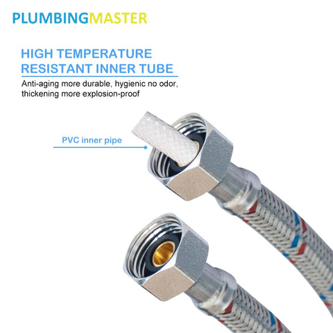 PLUMBINGMASTER hoses compatible with kitchen and bathroom fixtures for universal use