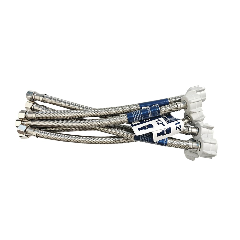 PLUMBINGMASTER toilet supply line 12in assembled for leak-free connection.