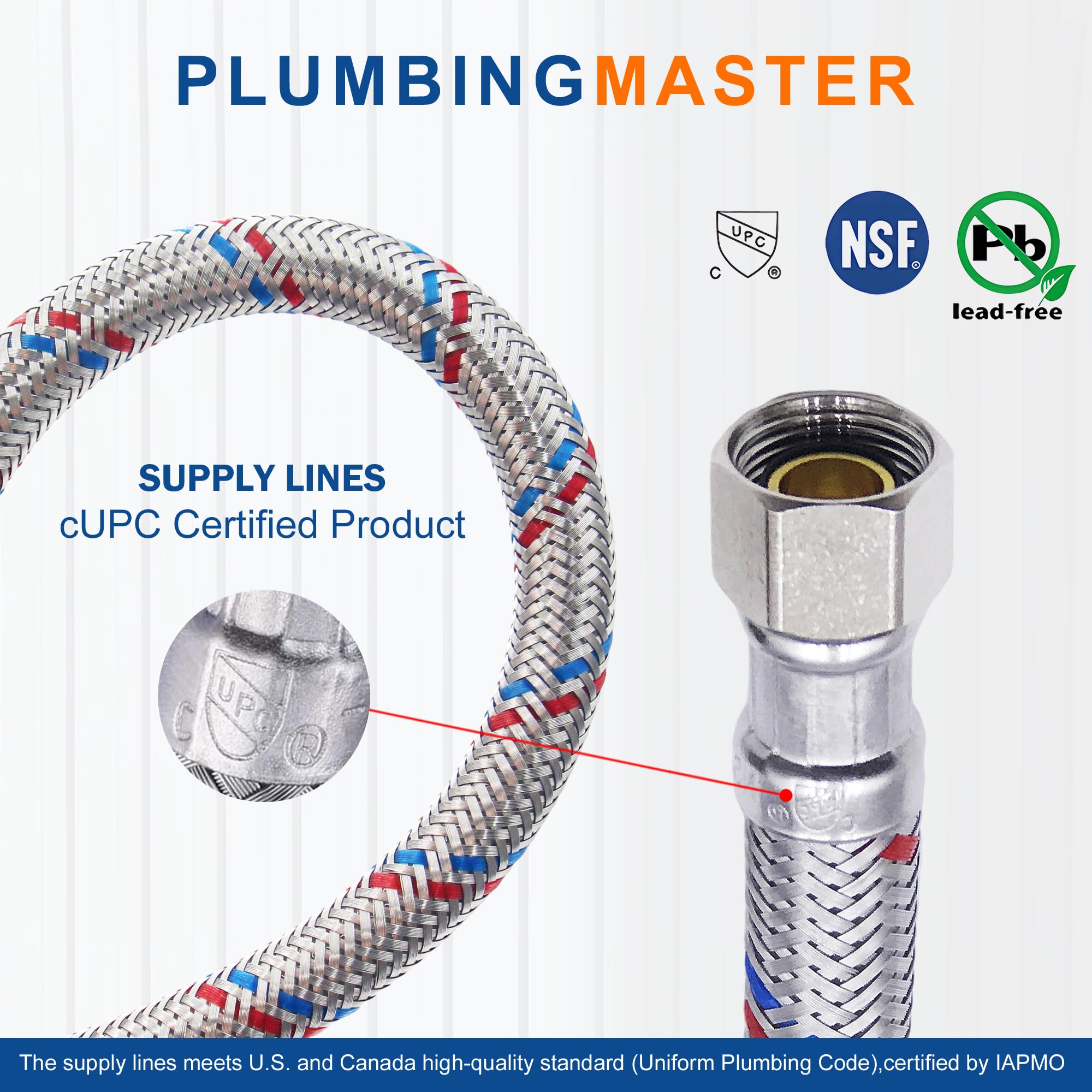 PLUMBINGMASTER 3-8 comp female connection hose fits most standard faucet setups.