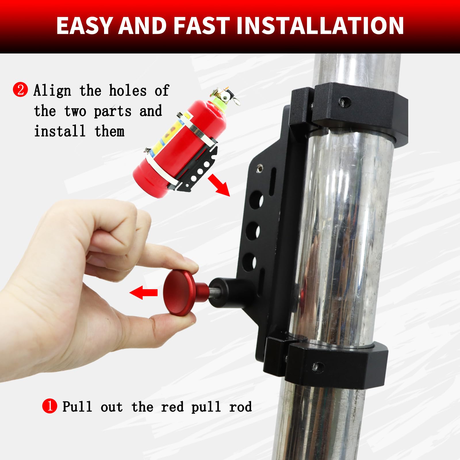 PLUSBEAM quick-release mount enables fast extinguisher retrieval on trails.