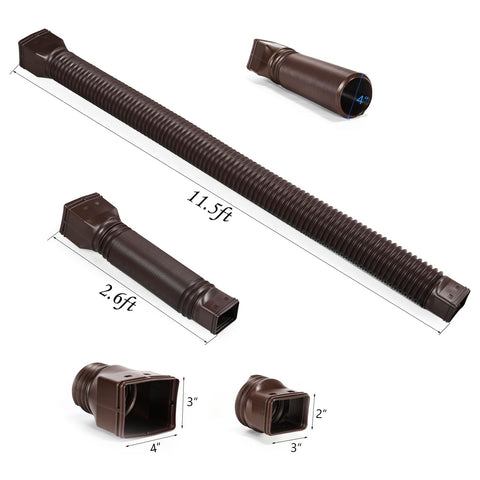 Plusgutter brown downspout extender installed along gutter line.