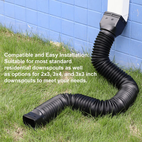 Packaging shows rain drain pipes, adapters, and screws