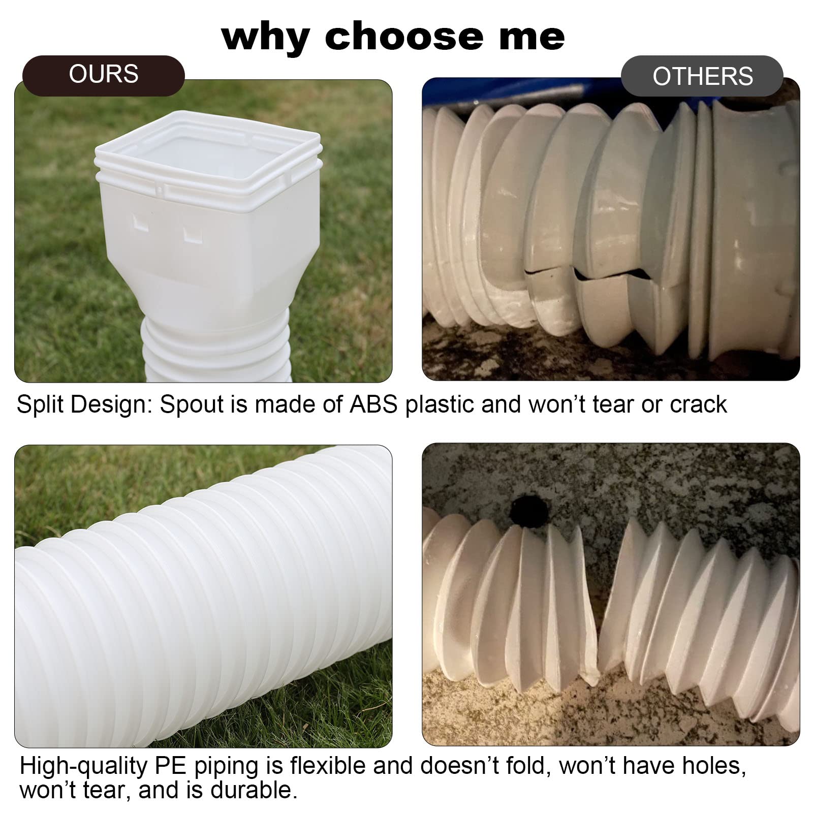 Plusgutter white extendable downspout 21 to 68 inches for adjustable coverage