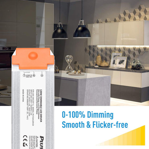 PLUSPOE 24V dimmable driver powering multiple LED lights efficiently.
