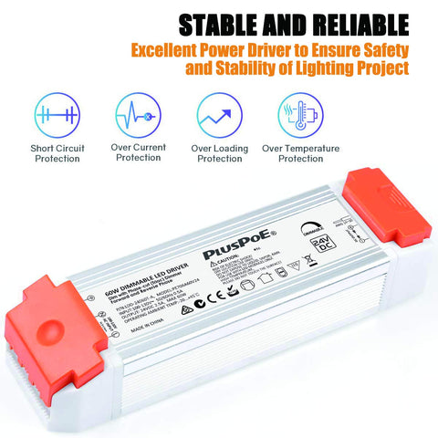 PLUSPOE 24V dimmable driver side wiring shows easy installation and connection.