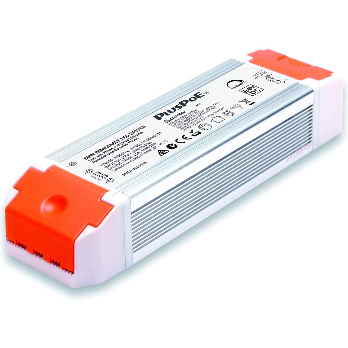 PLUSPOE 24V dimmable driver front view for cabinet lighting control