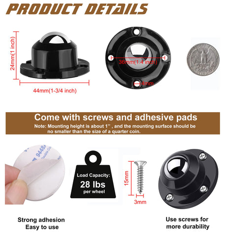 PlusRoc adhesive caster wheels installation kit close-up for quick setup on cabinets and bins.