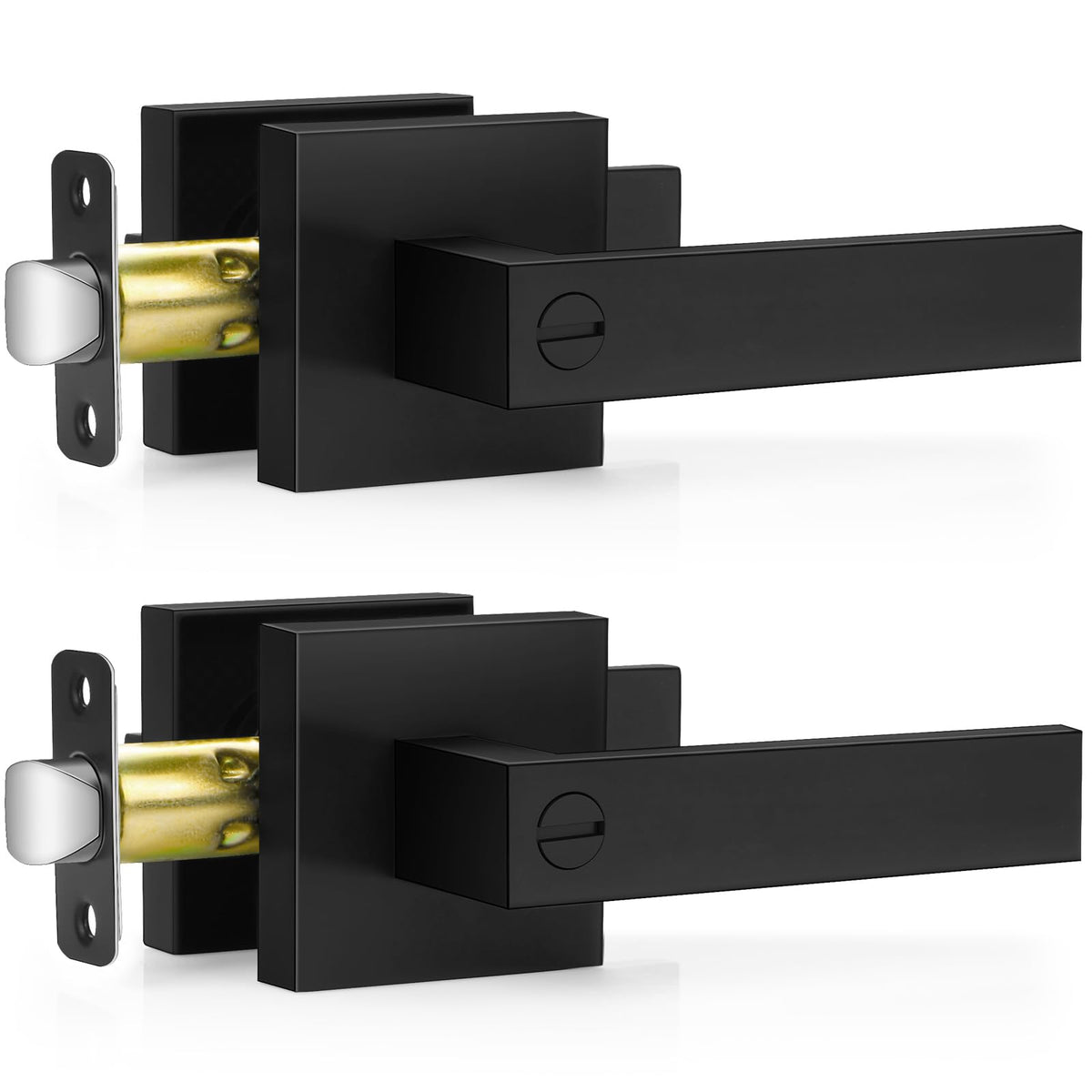 Plustool 2-pack matte black door handles front view with durable privacy lever.