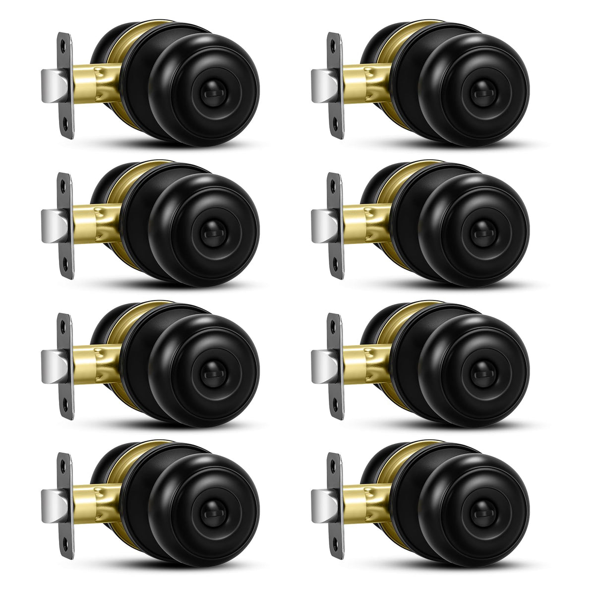 Plustool 8-pack matte black door knobs show a sleek, durable finish for interior doors