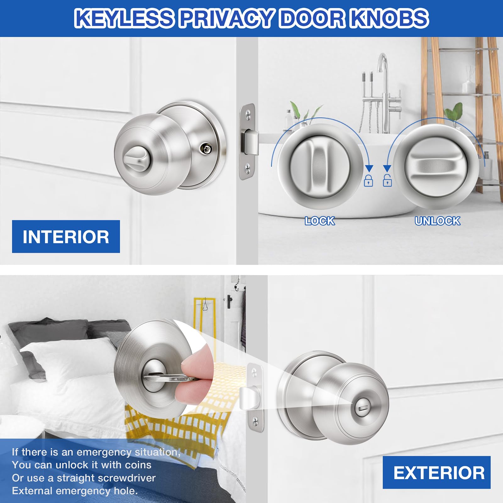 Plustool brushed nickel door knob front view demonstrates modern round design