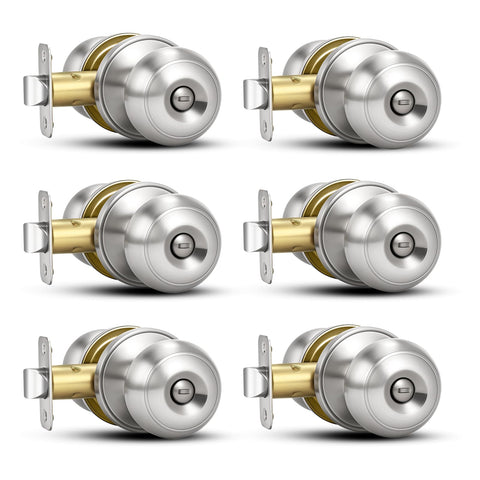 Plustool brushed nickel door knob front view with durable, rust-resistant finish.