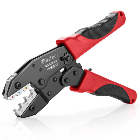 Plustool crimping tool for heat shrink connectors with AWG22-10 crimps