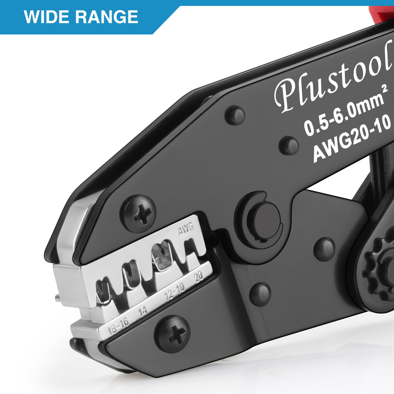 Star wheel adjustment on Plustool tool lets you set crimp height.