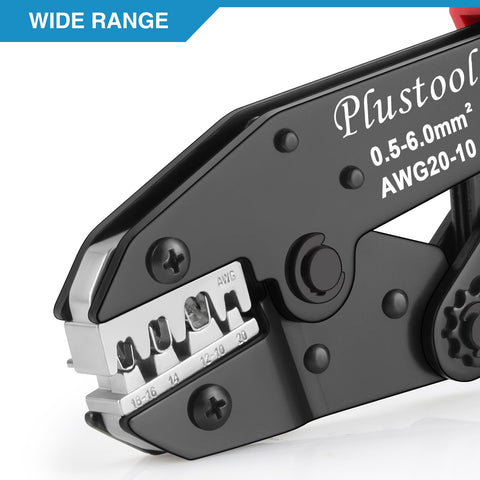 Star wheel adjustment on Plustool tool lets you set crimp height.