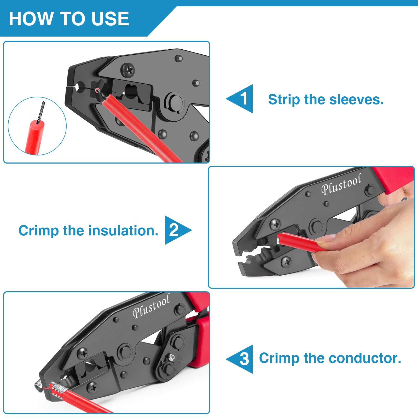 Plustool crimping tool offers wide compatibility for spark plug wires and electrical connections.