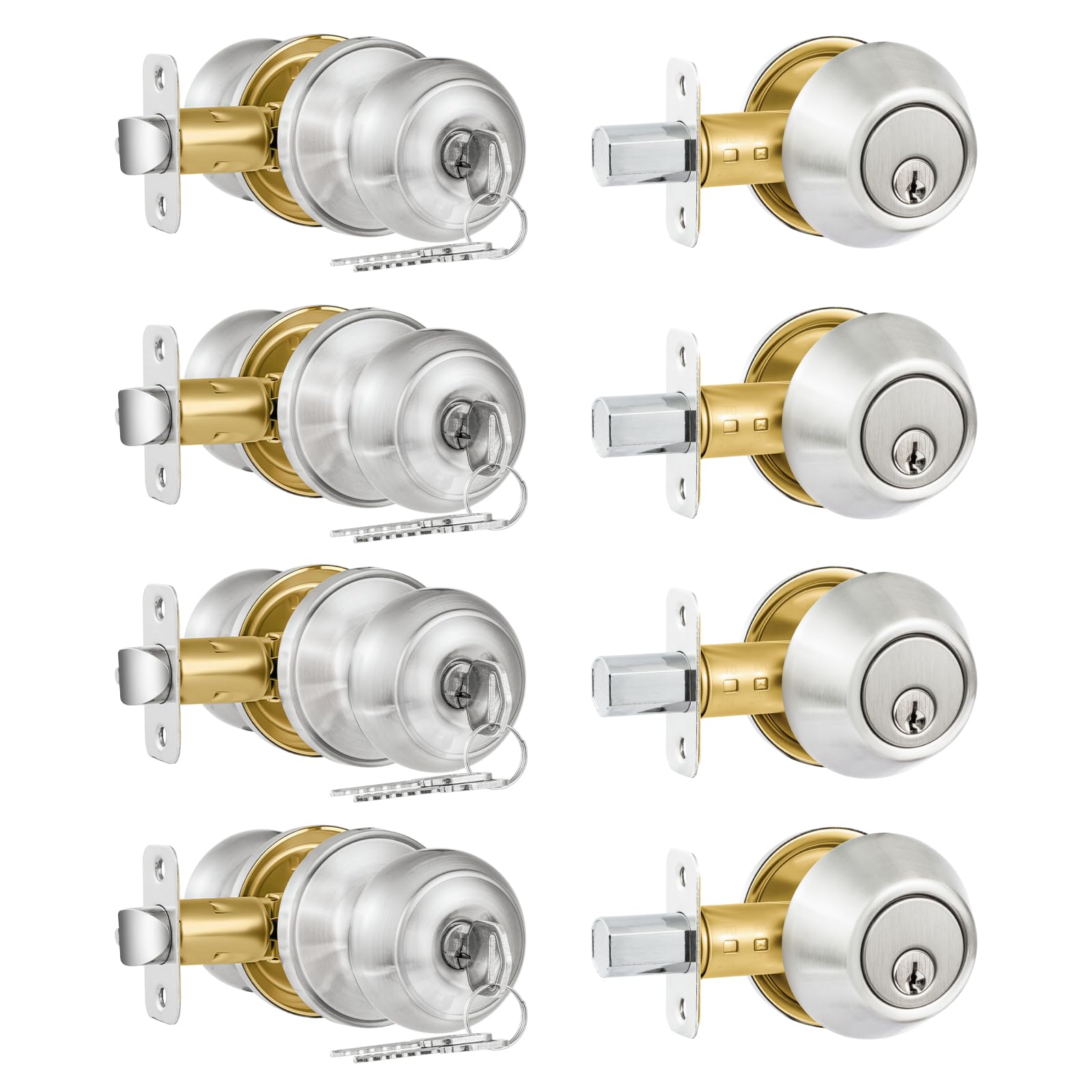 Plustool exterior door lock set satin nickel assembly for streamlined entry with a single key.