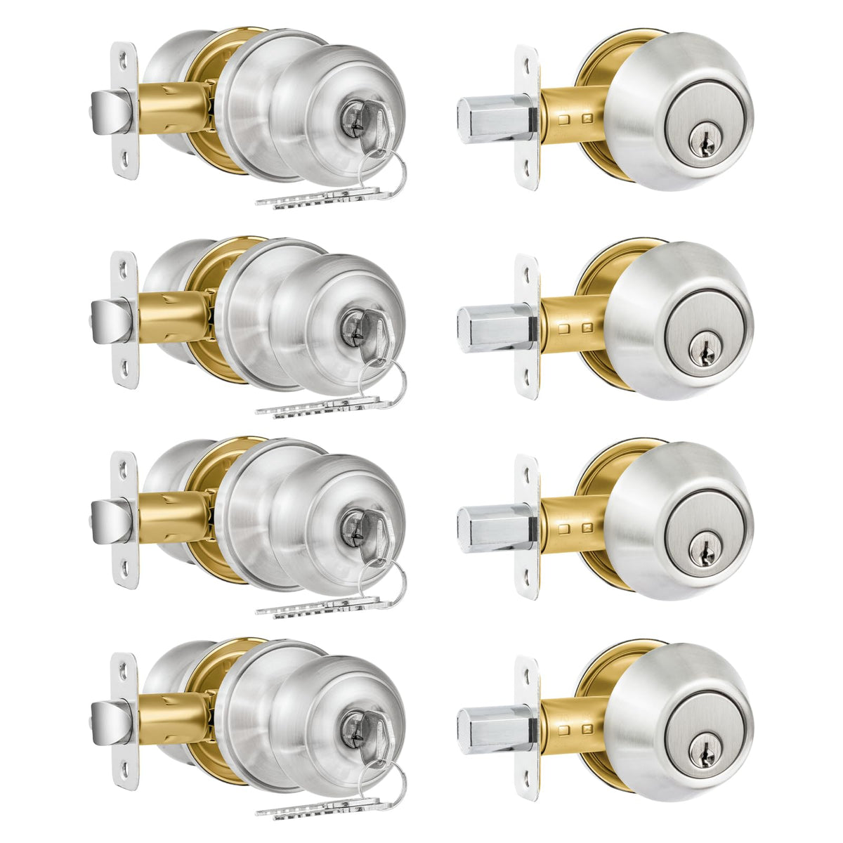Plustool exterior door lock set satin nickel assembly for streamlined entry with a single key.