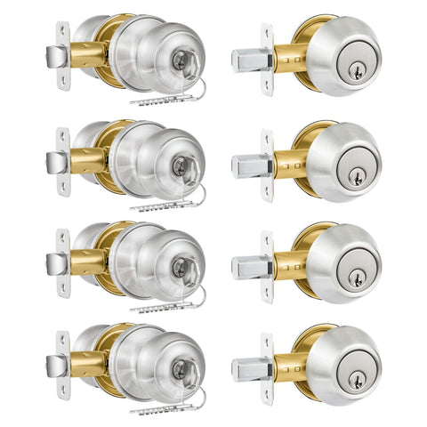 Plustool exterior door lock set satin nickel assembly for streamlined entry with a single key.