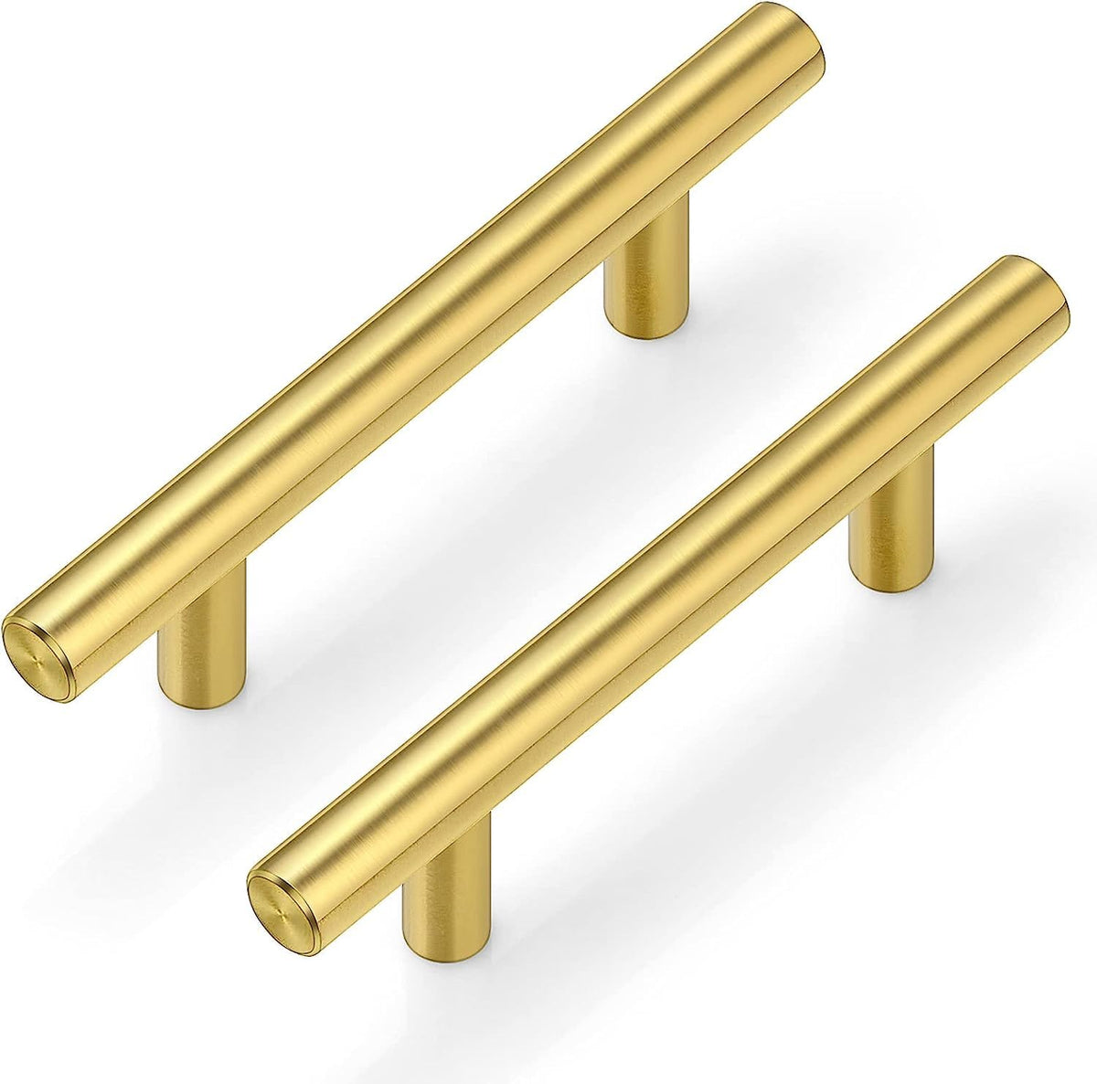 Plustool gold cabinet handle with 3-inch center, fingerprint resistant finish.