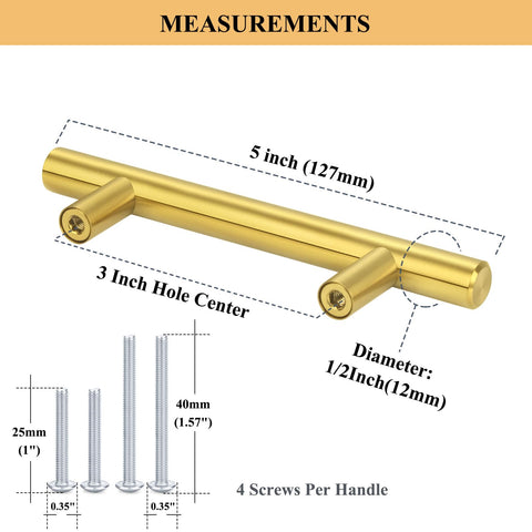 Plustool gold cabinet pull, 5-inch length, modern brushed brass look.