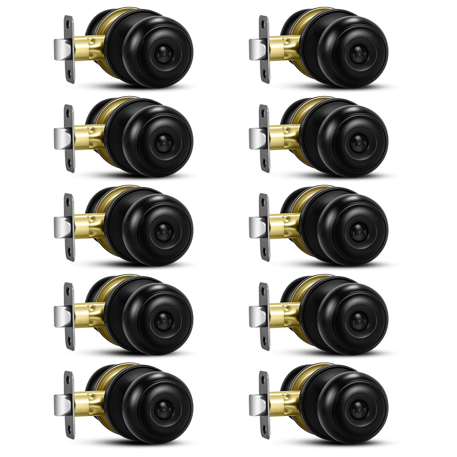 Plustool matte black door knob pack with privacy button for interior rooms.