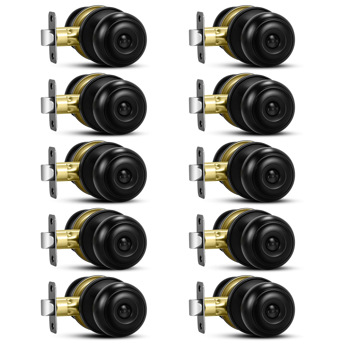 Plustool matte black door knob pack with privacy button for interior rooms.