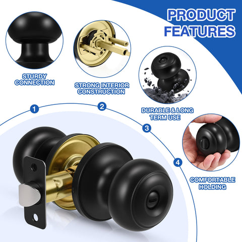 Plustool privacy door knob system shows lock button and hidden mechanism for bedroom privacy.
