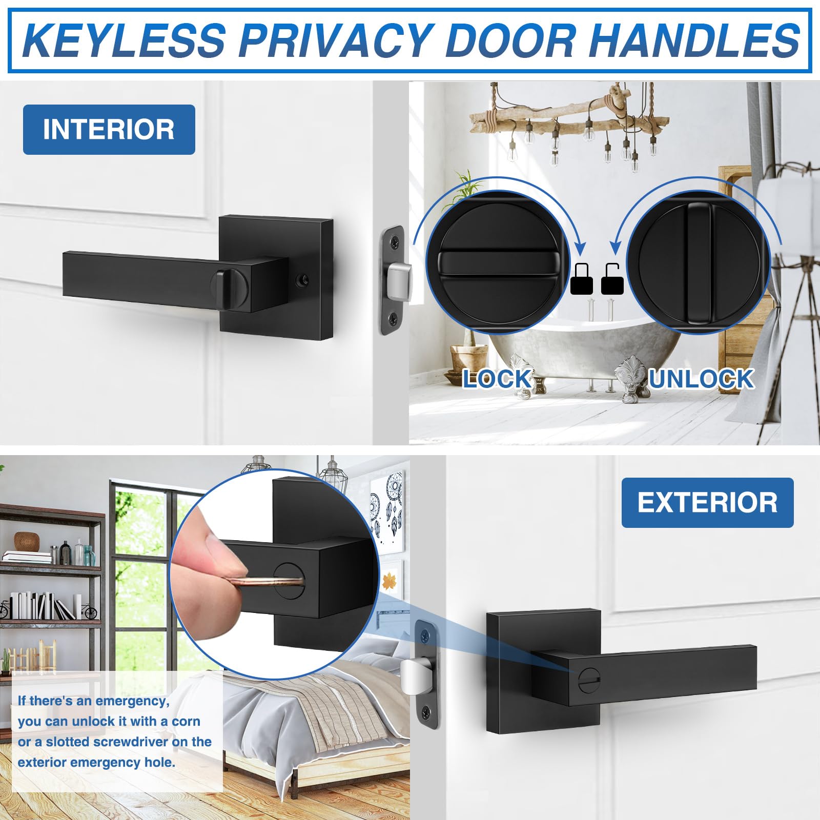 Plustool privacy door lever closeup highlighting internal lock mechanism