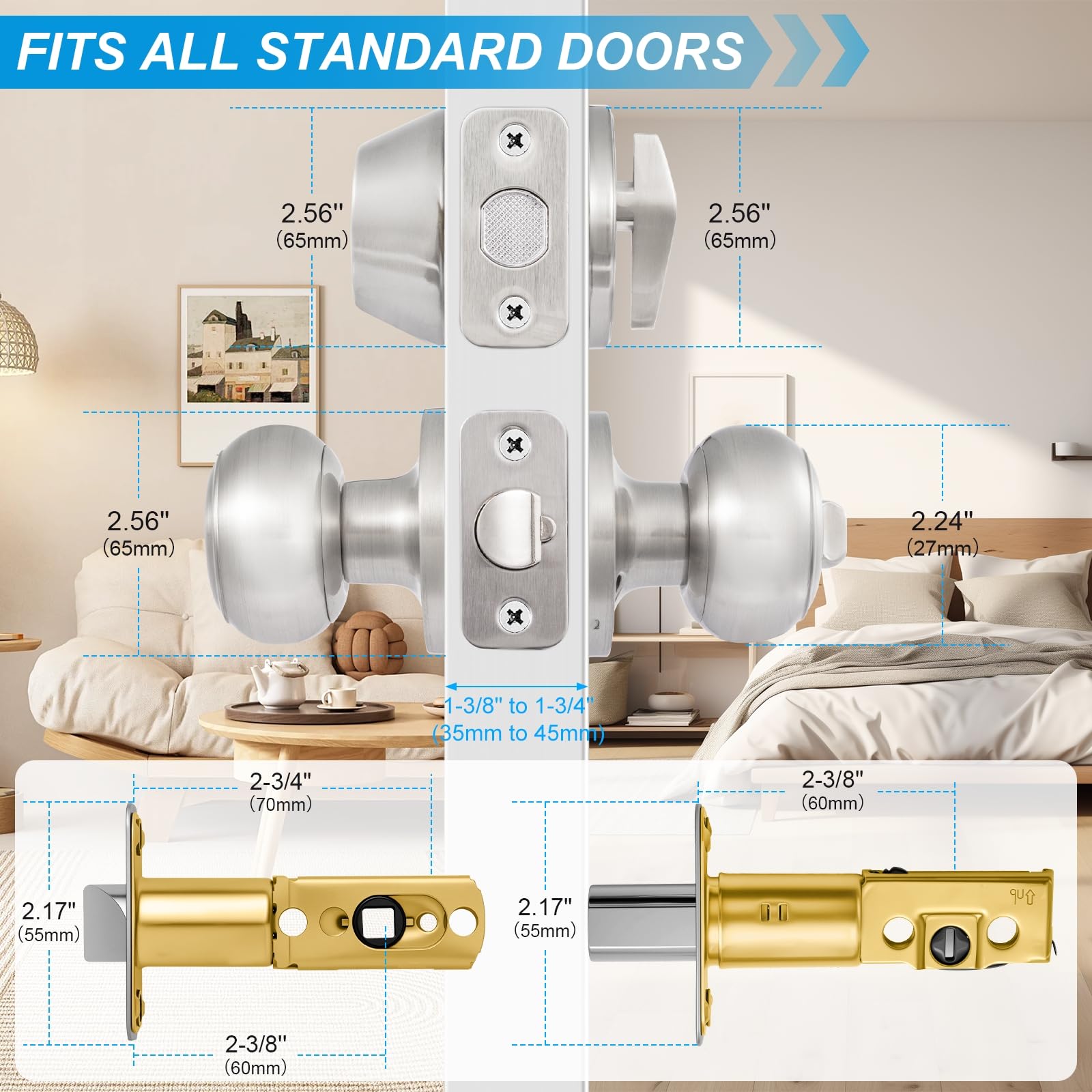 Plustool round ball door knob satin nickel highlights modern design and smooth turning.