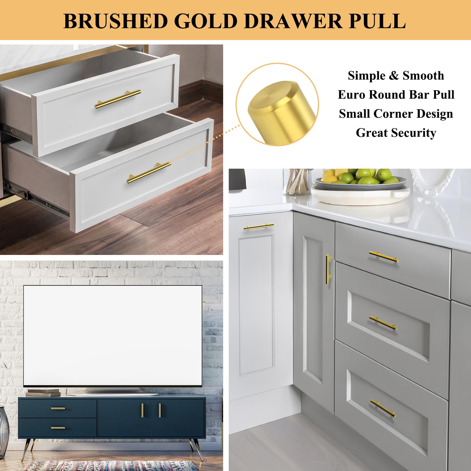 Plustool round-edge cabinet pulls offer safer handling.