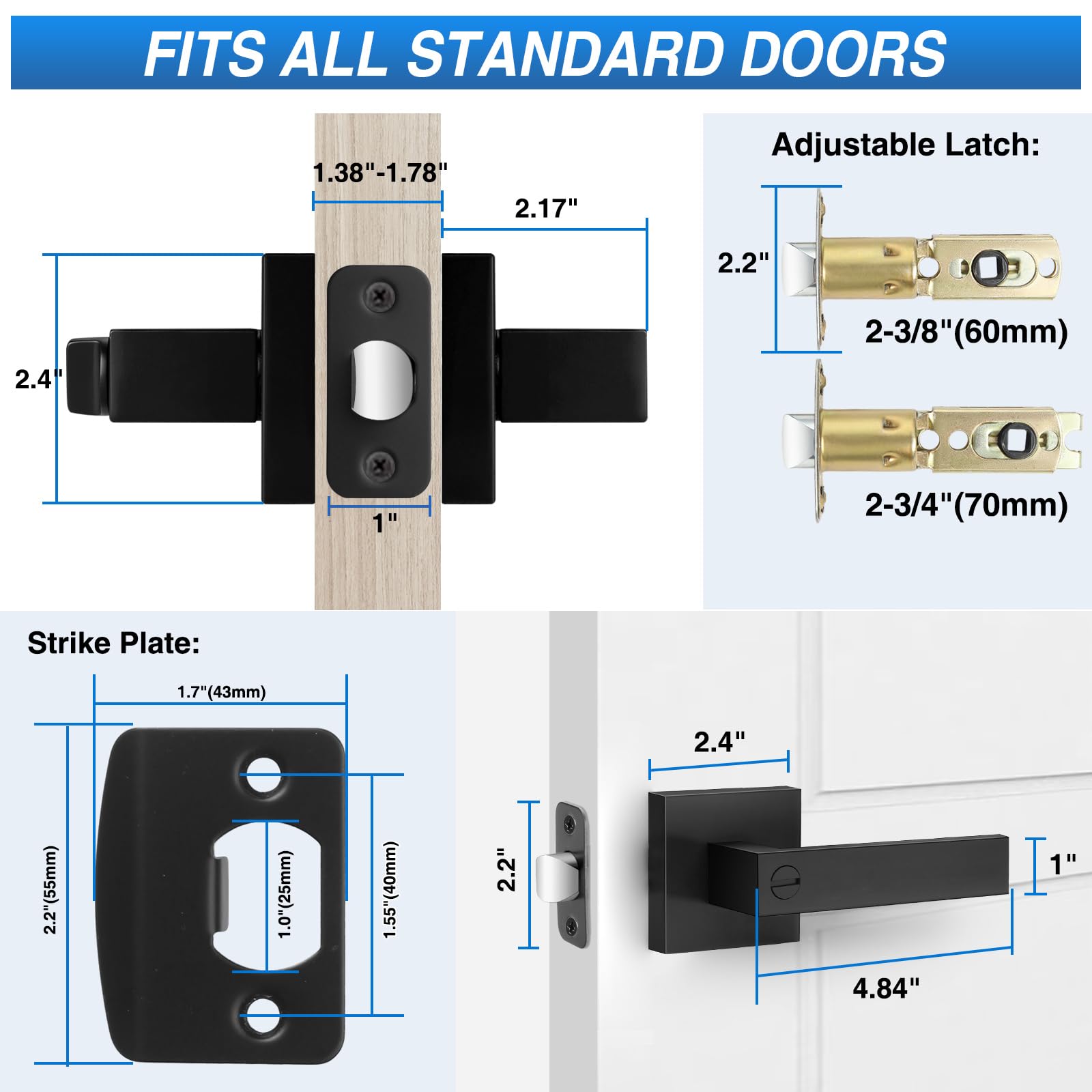 Plustool set of 10 matte black door handles for multiple rooms