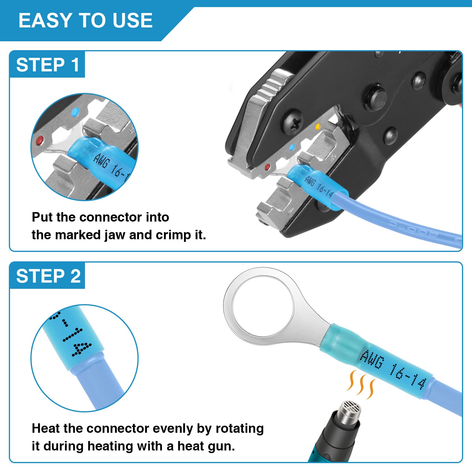 Plustool wide compatibility with heat shrink connectors for repairs