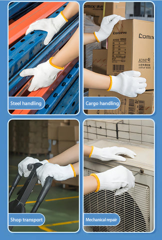 PLWJK cotton-polyester gloves with yellow cuff detail for secure comfortable fit