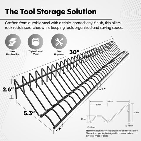 Plyworx pliers rack holds 32 tools for quick access.