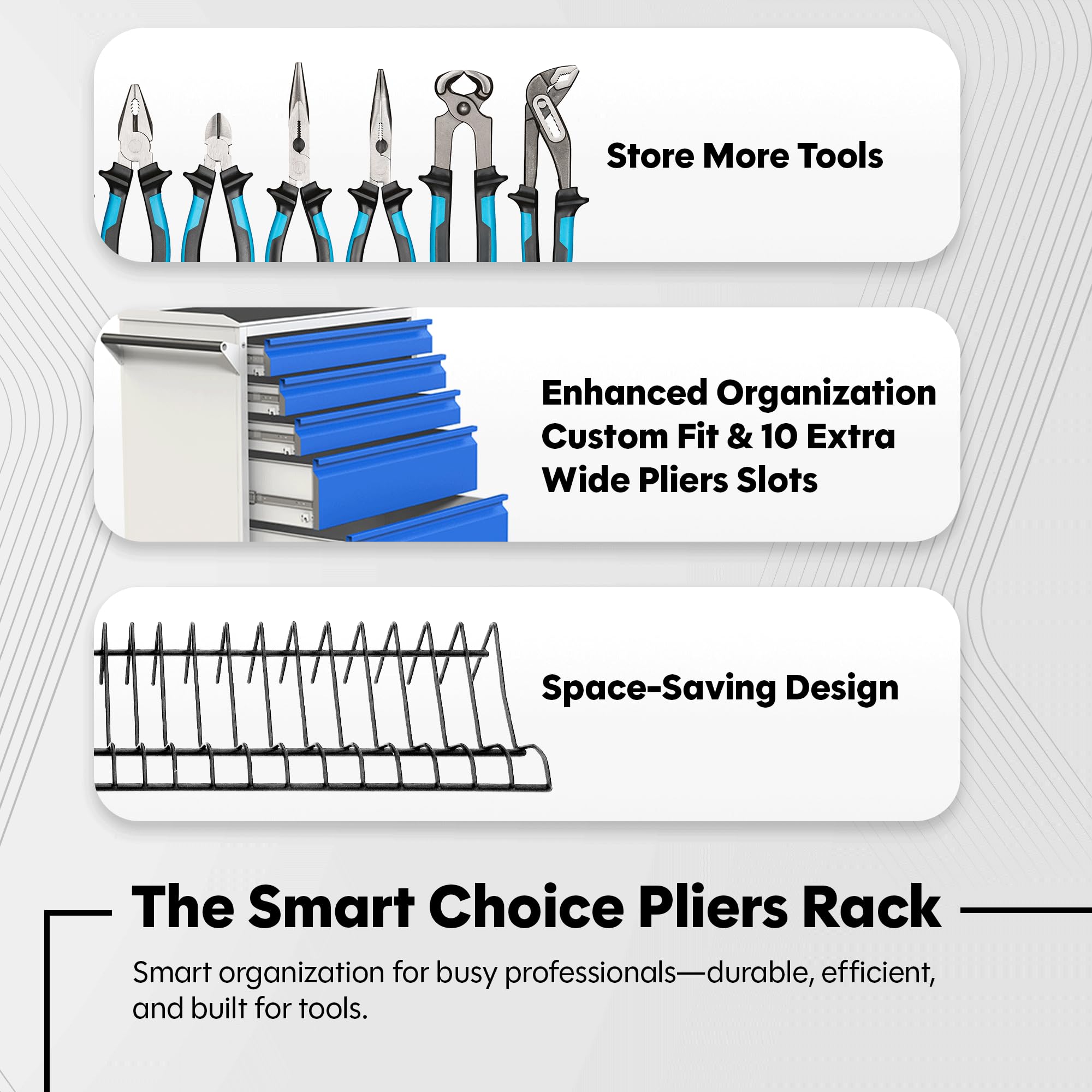 Plyworx steel frame supports heavy plier weight with durability.