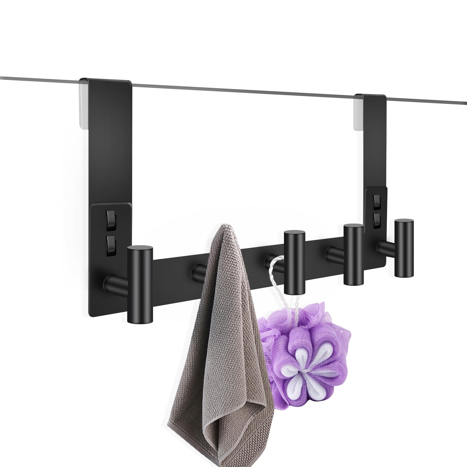 PMMASTO black towel hook 5-hook configuration for bath towels.